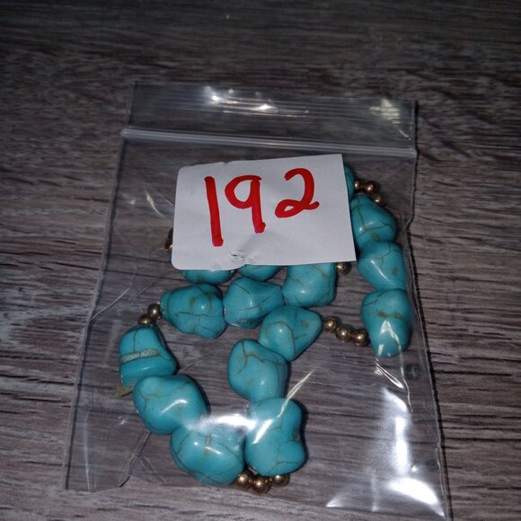 Vintage Boho Bead Bracelet Turquoise & Gold Nugget Stretch Statement Healing - Picture 4 of 5